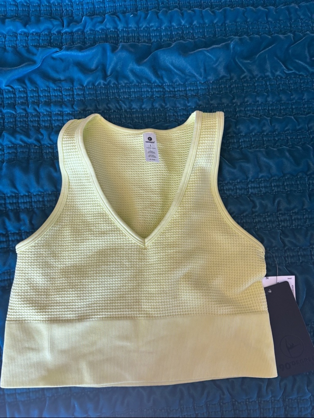 90 Degree By Reflex Pale Yellow Cropped Waffle V-Neck Tank
